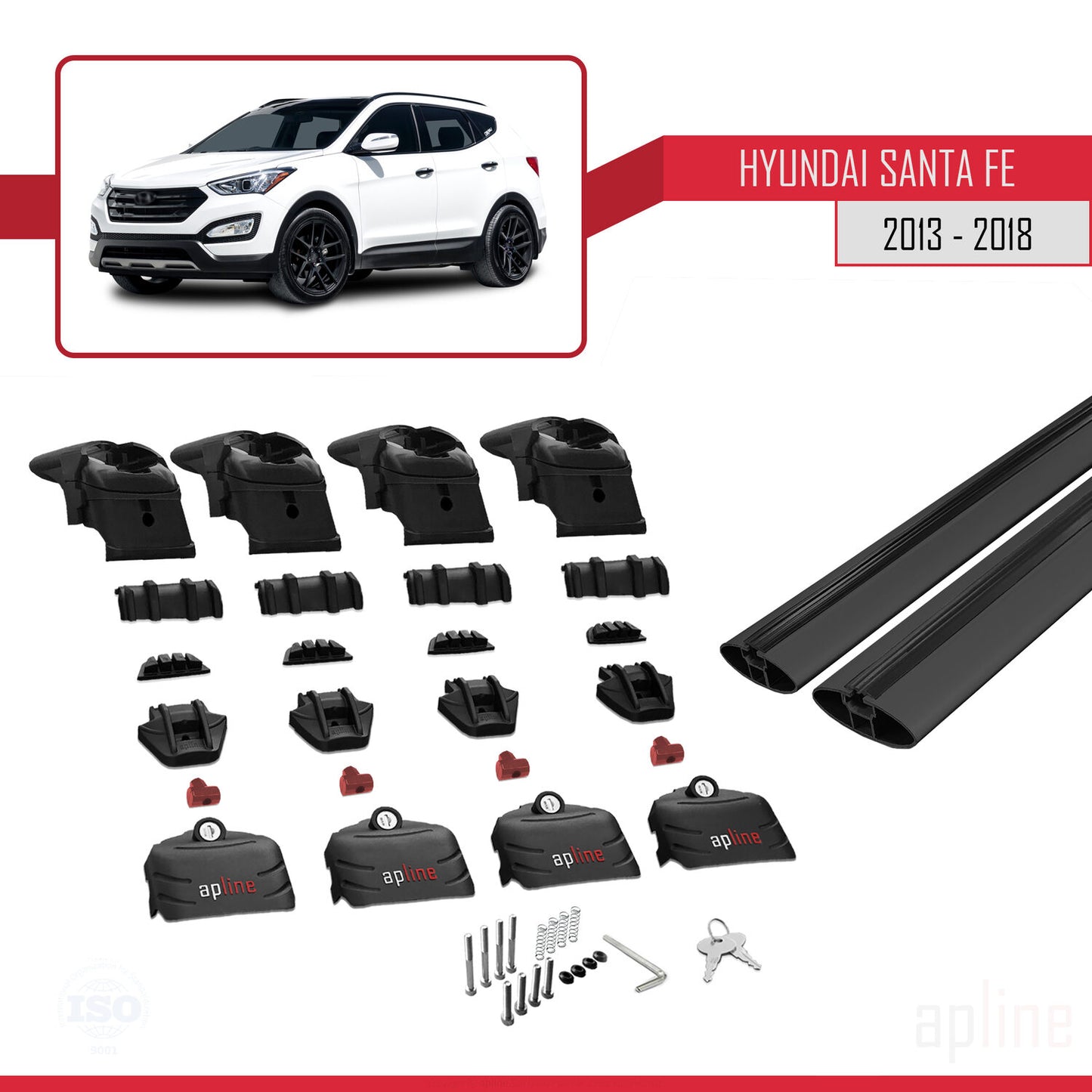Compatible avec Hyundai Santa Fe 3 (DM) 2013-2018 ACE-2 Barres de Toit Railing Porte-Bagages de Voiture Noir Aluminium 2 Barres