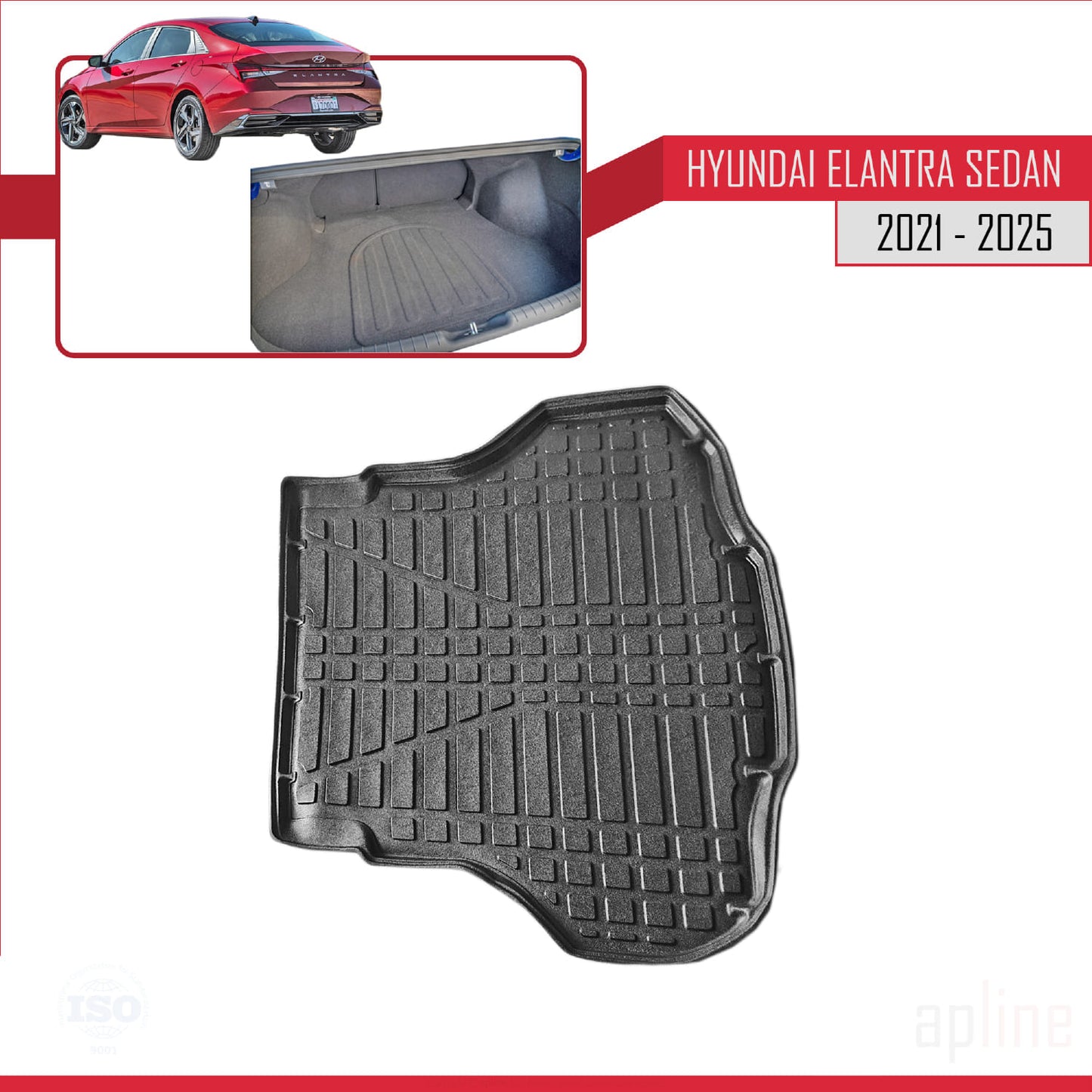 Compatible avec Hyundai Elantra 7 2021-2025 Flexible Tapis de Coffre Plancher de Chargement Noir