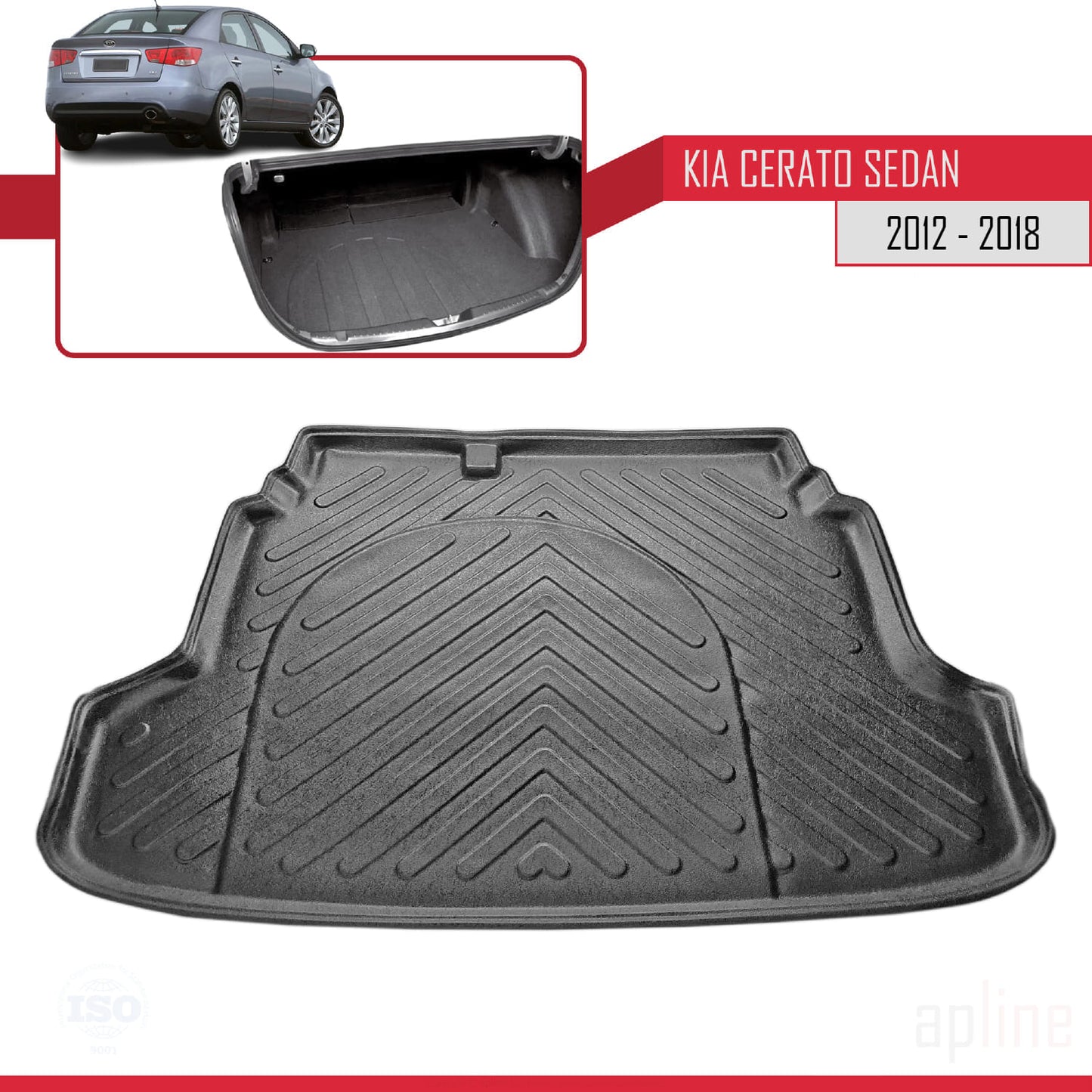 Compatible with Kia Cerato 2012-2018 Flexible Trunk Mats Cargo Liner Black
