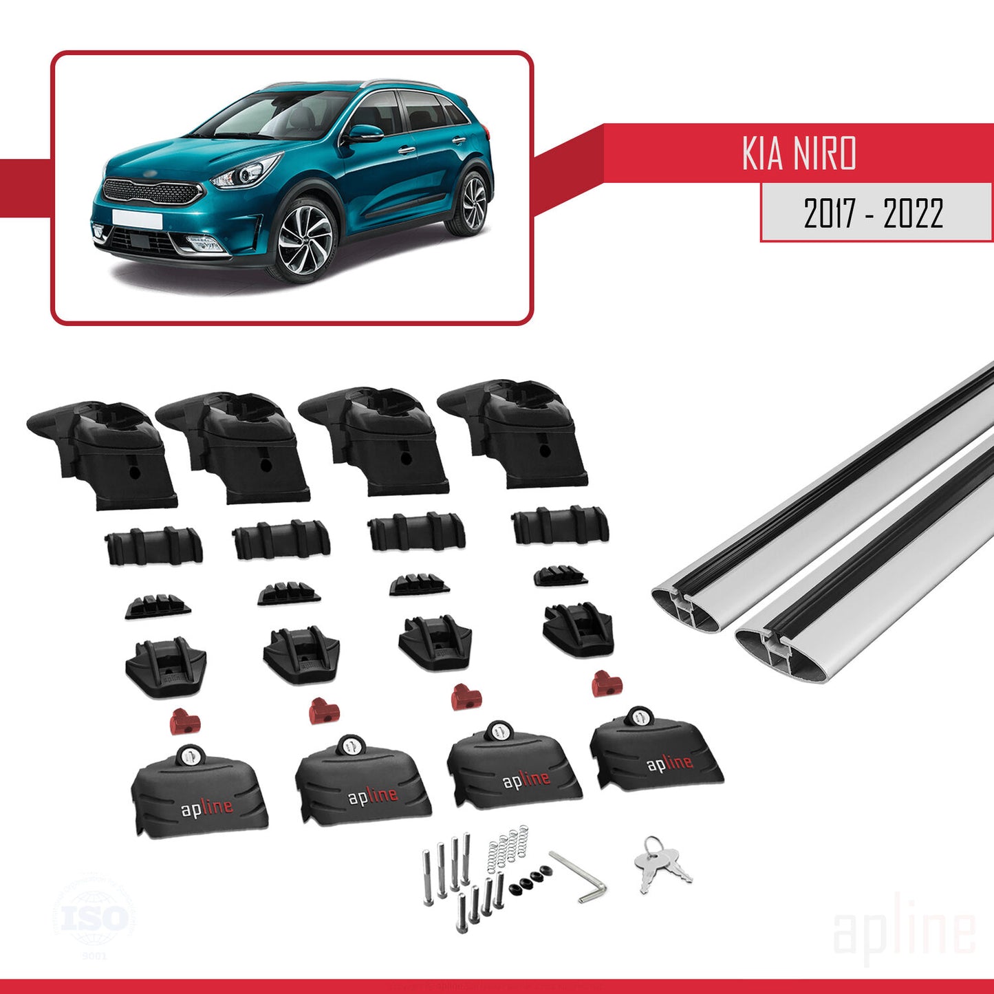 Compatible with Kia Niro (DE) 2017-2022 ACE-2 Car Roof Rack Cross Bar Grey Aluminium 2 Bars
