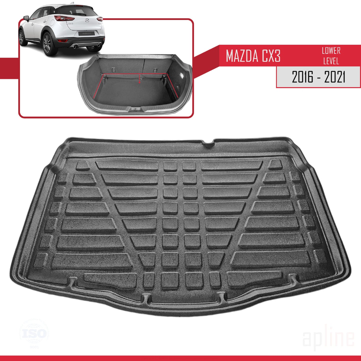 Compatible avec Mazda CX-3 (DK) 2016-2021 Flexible Tapis de Coffre Plancher de Chargement Noir