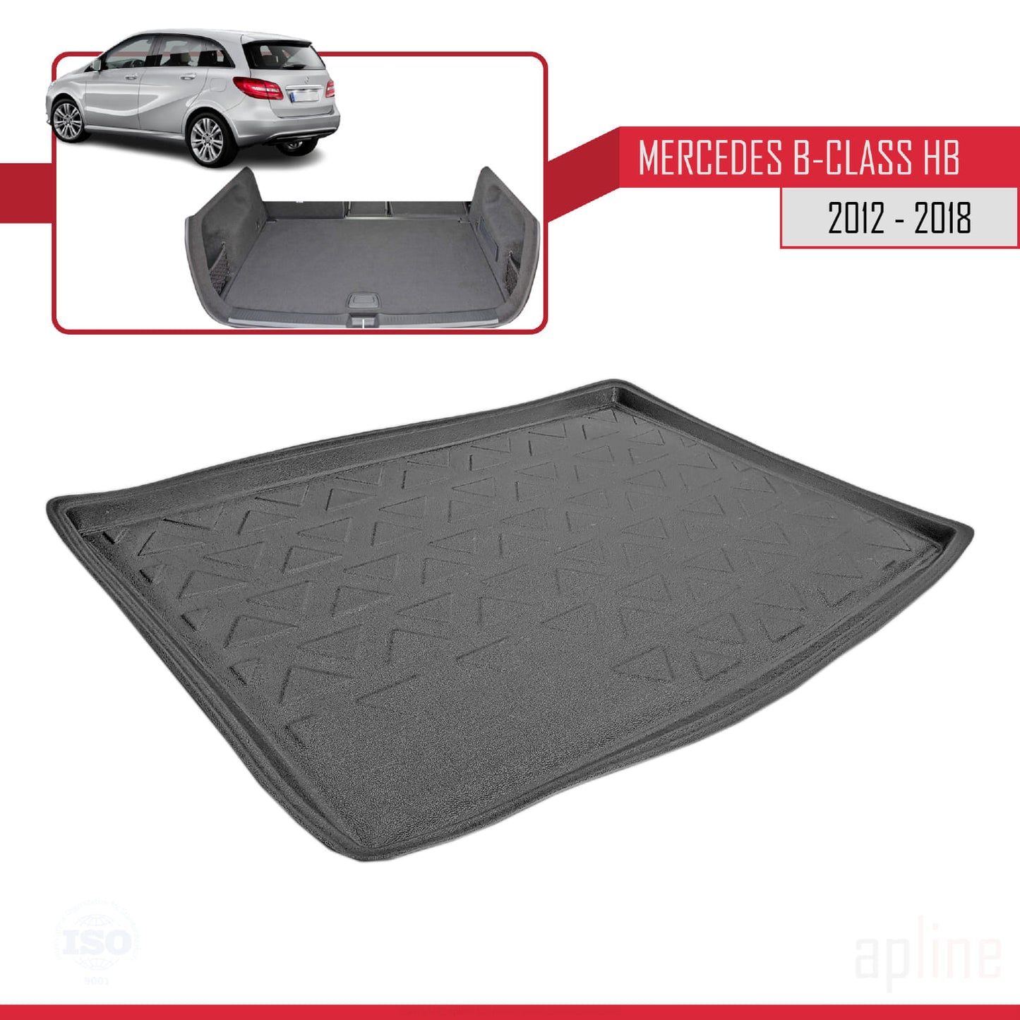 Compatible with Mercedes B Class 2 (W246) HB 2012-2018 Flexible Trunk Mats Cargo Liner Black