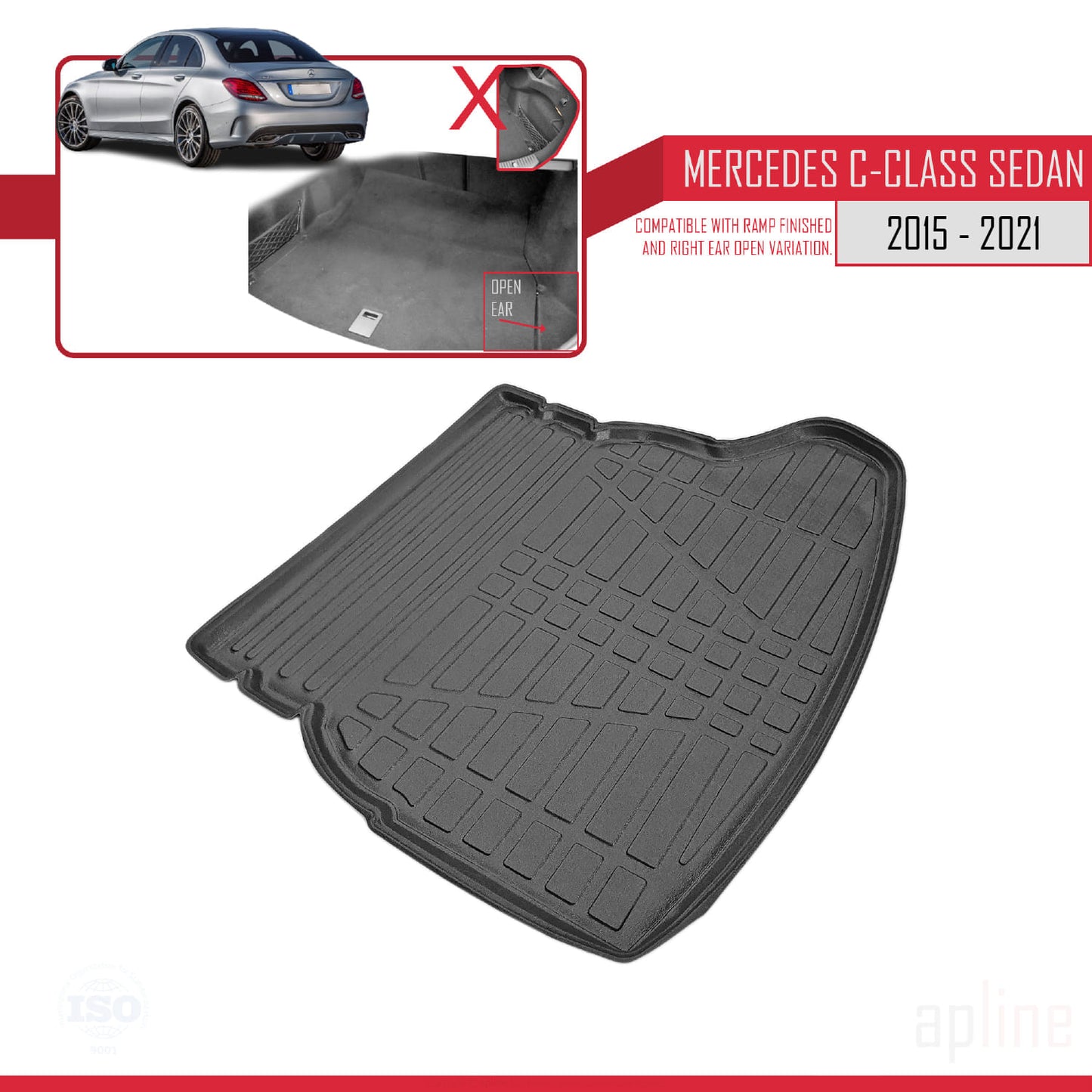 Compatible with Mercedes C Class 4 (W205) 2015-2021 Flexible Trunk Mats Cargo Liner Black