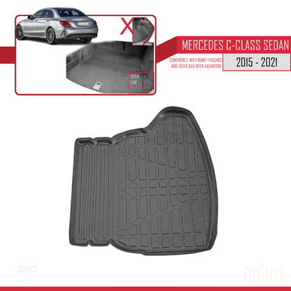 Compatible with Mercedes C Class 4 (W205) 2015-2021 Flexible Trunk Mats Cargo Liner Black