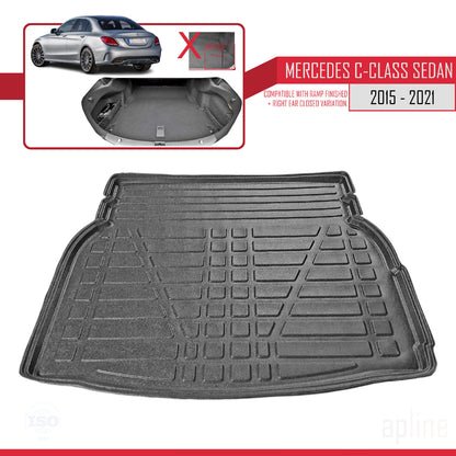 Compatible avec Mercedes Classe C 4 (W205) V3 2015-2021 Flexible Tapis de Coffre Plancher de Chargement Noir