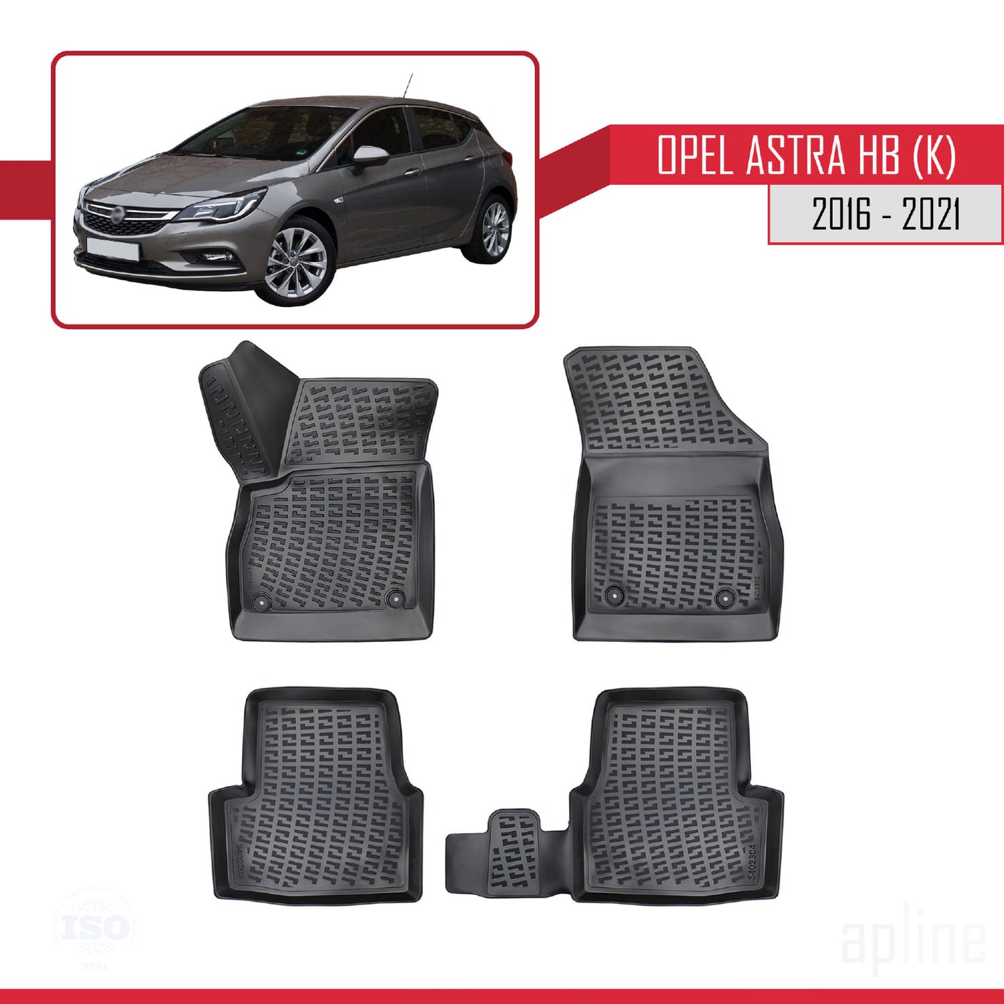 Compatible avec Opel Astra K (B15) HB 2016-2021 4D Tapis de Voiture Noir