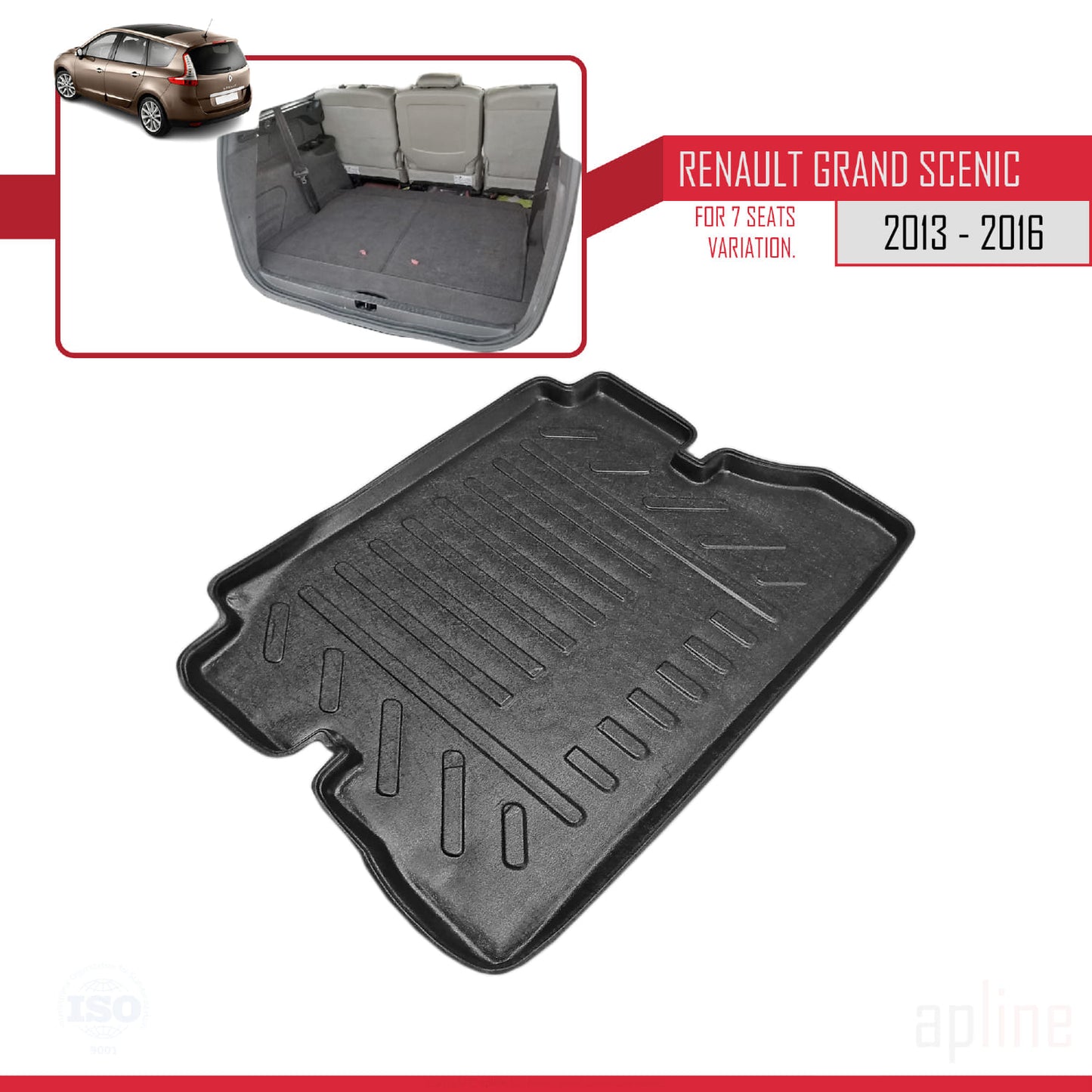 Compatible avec Renault Grand Scenic 3 2013-2016 Flexible Tapis de Coffre Plancher de Chargement Noir