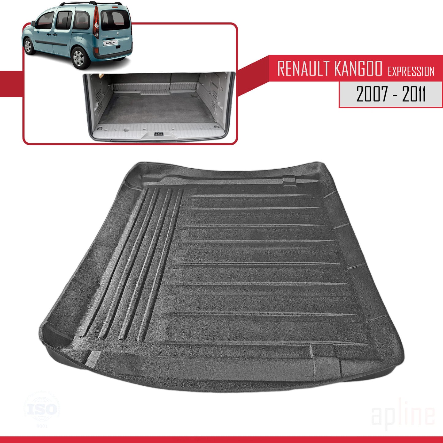 Compatible avec Renault Kangoo 2 (X61) Multix Expression 2007-2011 Flexible Tapis de Coffre Plancher de Chargement Noir