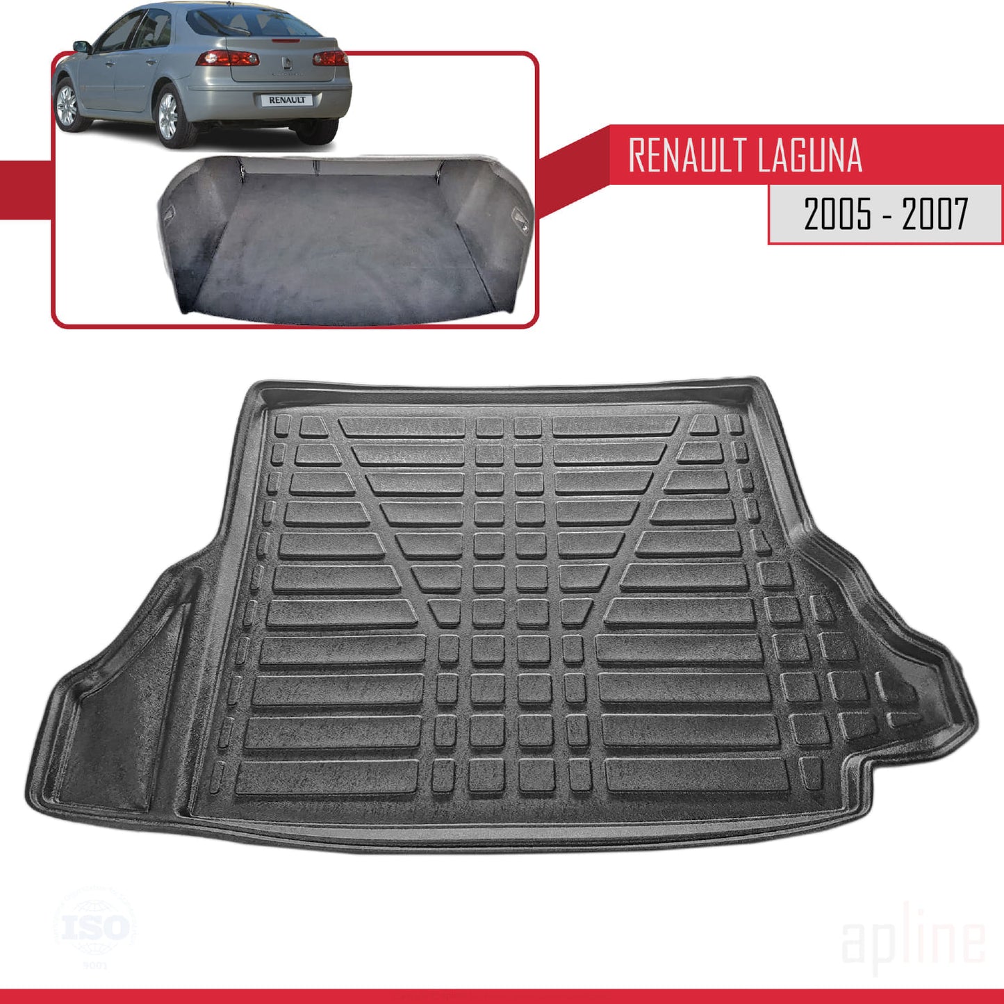 Compatible avec Renault Laguna 2 (X74) Post-Facelift 2005-2007 Flexible Tapis de Coffre Plancher de Chargement Noir
