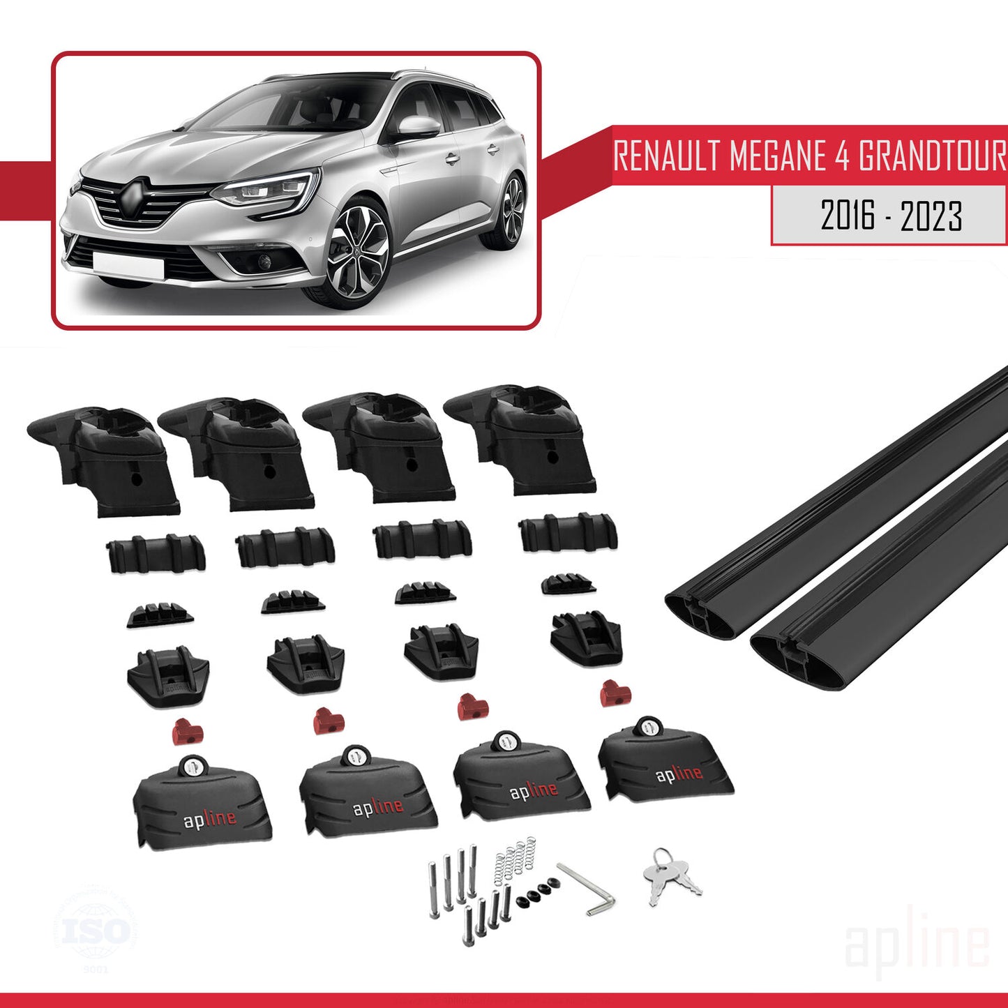 Compatible avec Renault Megane 4 (KFB) Grandtour 2016-2023 ACE-2 Barres de Toit Railing Porte-Bagages de Voiture Noir Aluminium 2 Barres