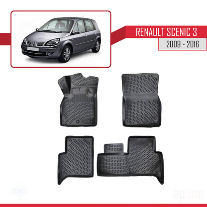 Compatible avec Renault Scenic 3 2009-2016 4D Tapis de Voiture Noir