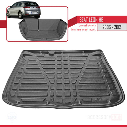 Tapis de Coffre pour Seat Leon 2006-2012 Flexible NOIR