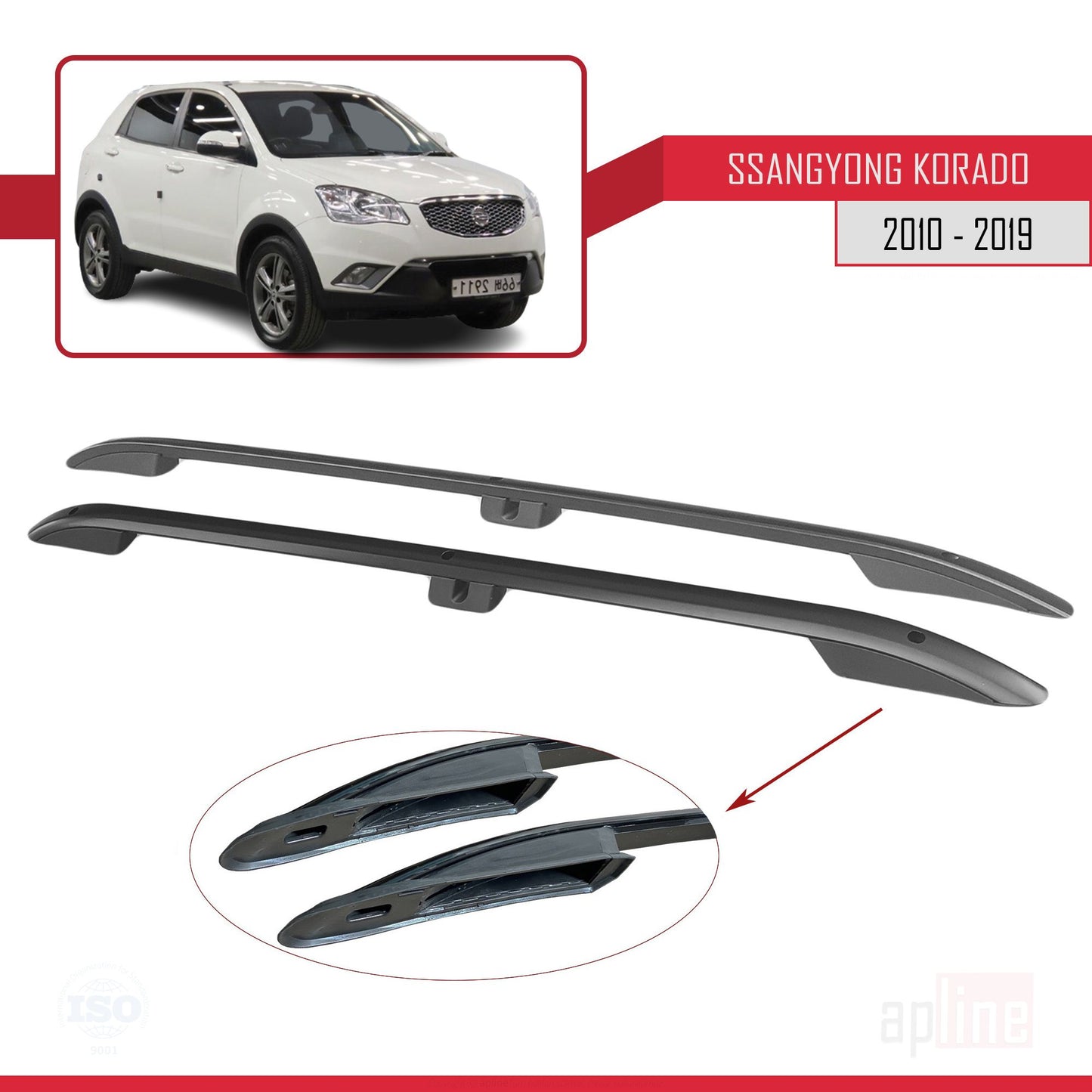 Compatible avec Ssangyong Korando 3 (C200) 2010-2019 (Empattement Court L1/H1) Rails de Toit Porte-bagages sur le Toit (Modèle Adhésif) Noir