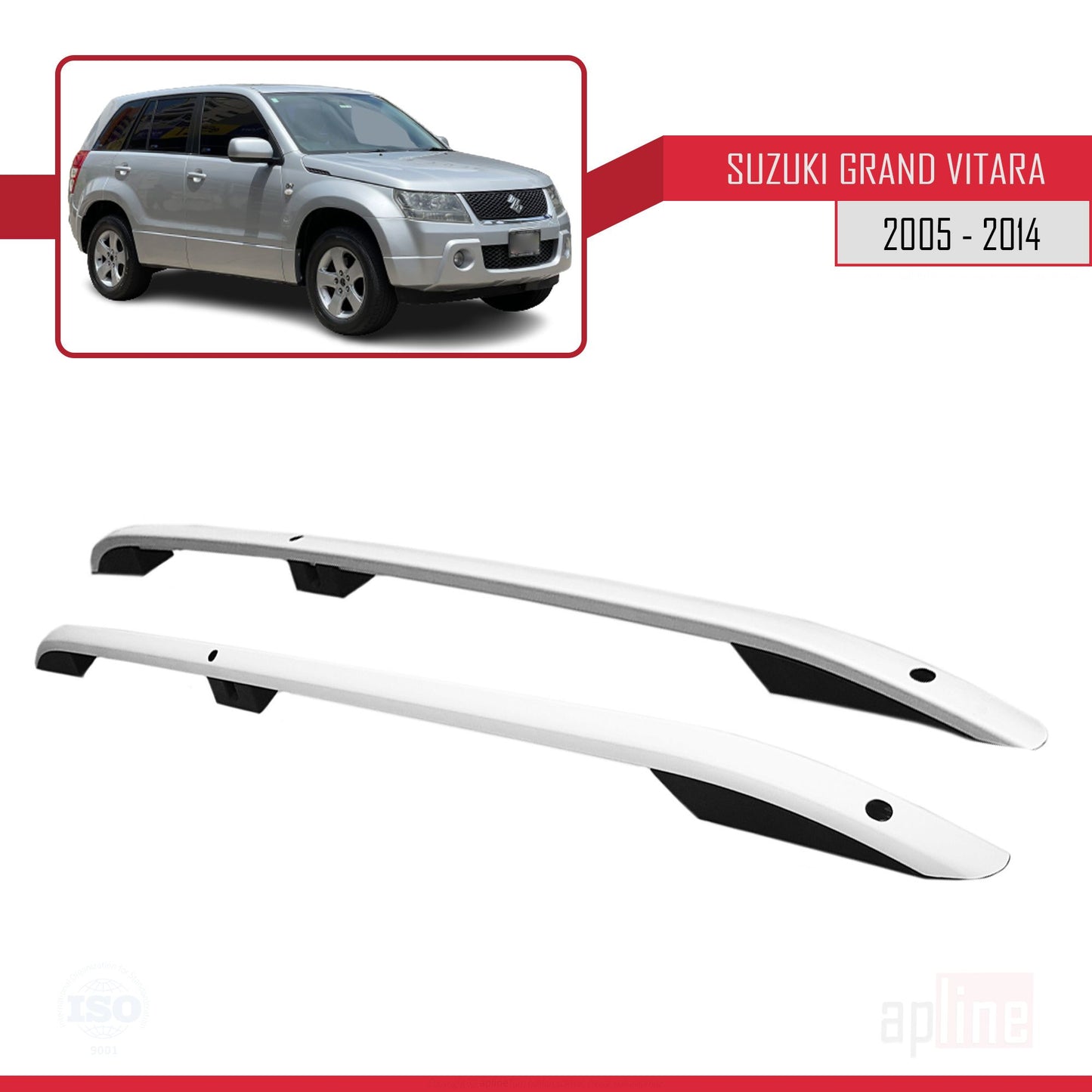 Compatible avec Suzuki Grand Vitara 2 (JT) (5 Door) 2005-2014 (Empattement Court L1/H1) Rails de Toit Porte-bagages sur le Toit Gris
