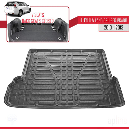 Compatible avec Toyota Land Cruiser Prado (J150) (7 Koltuk) 2010-2023 Flexible Tapis de Coffre Plancher de Chargement Noir