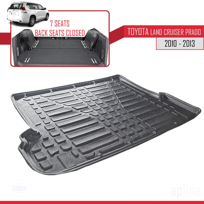 Compatible avec Toyota Land Cruiser Prado (J150) (7 Koltuk) 2010-2023 Flexible Tapis de Coffre Plancher de Chargement Noir