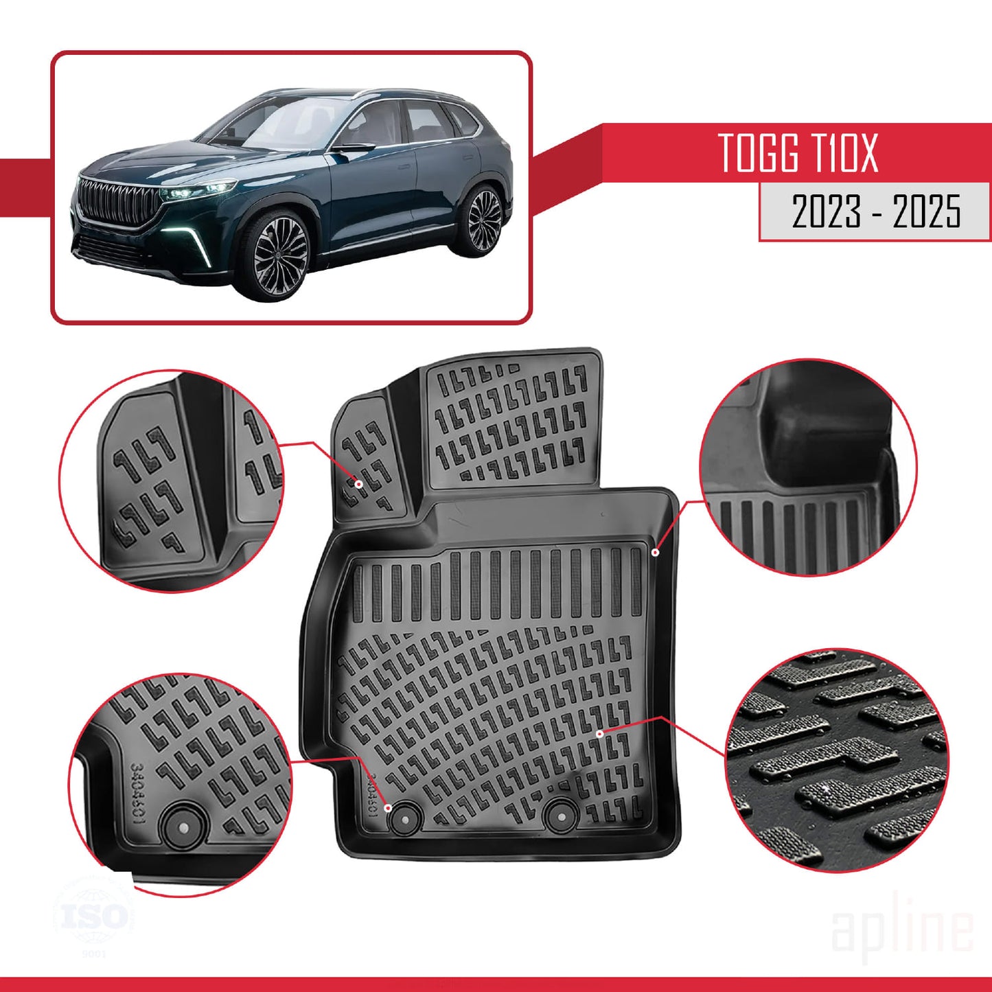 Compatible avec Togg T10X 2023-2025 4D Tapis de Voiture Noir