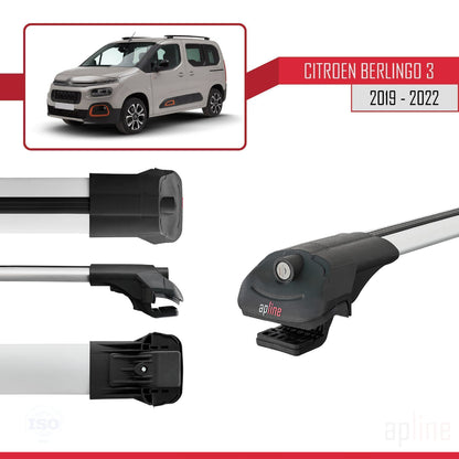 Compatible avec Citroen Berlingo 3 (K9) 2019-2022 ACE-1 Barres de Toit Railing Porte-Bagages de Voiture Gris Aluminium 4 Barres