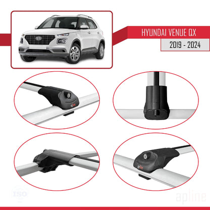 Compatible avec Hyundai Venue (QX) 2019-2024 ACE-1 Barres de Toit Railing Porte-Bagages de Voiture Gris Aluminium 2 Barres