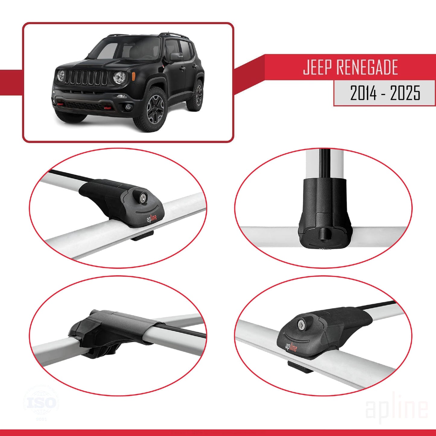 Compatible avec Jeep Renegade (BU) 2014-2025 ACE-1 Barres de Toit Railing Porte-Bagages de Voiture Gris Aluminium 2 Barres