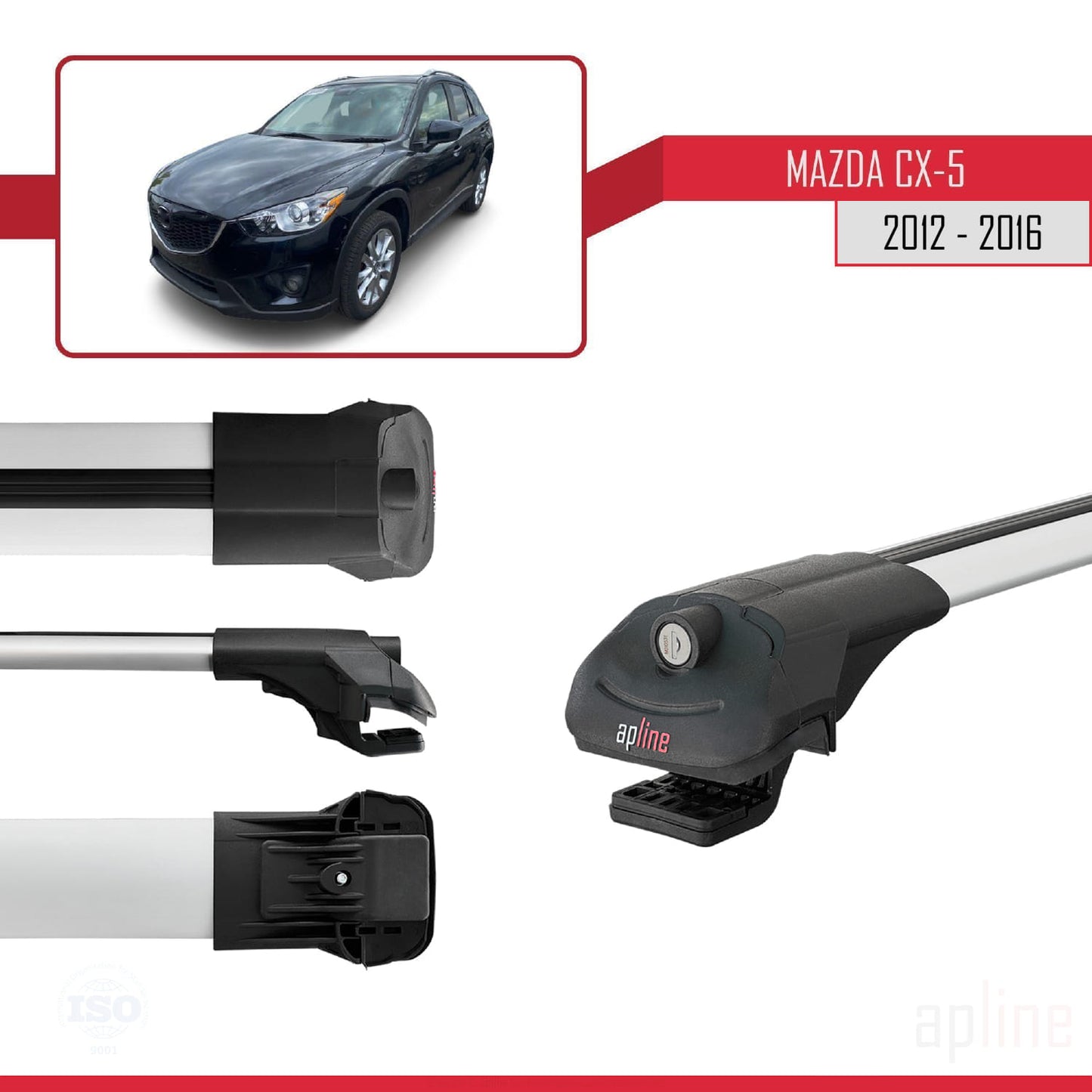 Compatible avec Mazda CX-5 I (KE) 2012-2016 ACE-1 Barres de Toit Railing Porte-Bagages de Voiture Gris Aluminium 2 Barres