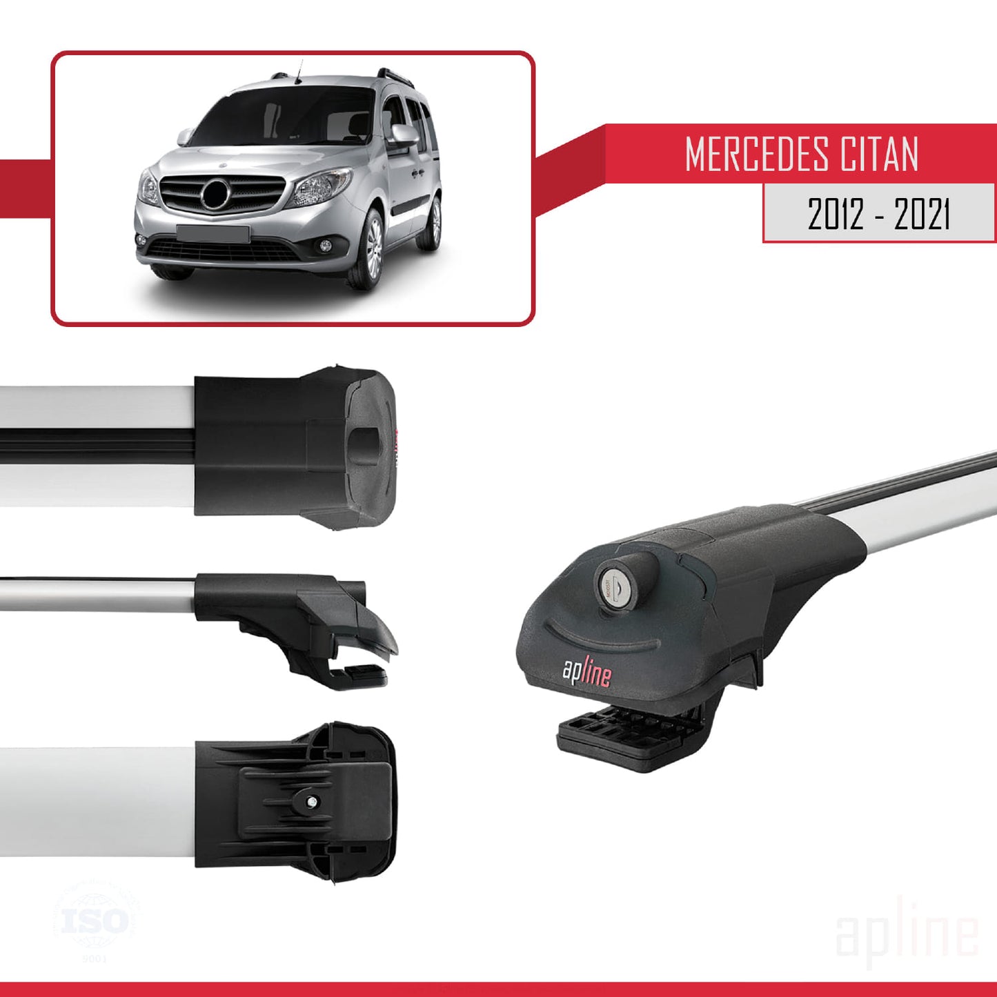 Compatible avec Mercedes Citan (W415) 2012-2021 ACE-1 Barres de Toit Railing Porte-Bagages de Voiture Gris Aluminium 3 Barres