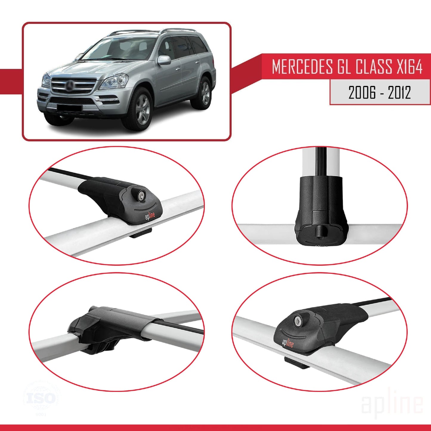 Compatible avec Mercedes Classe GL (X164) 2006-2012 ACE-1 Barres de Toit Railing Porte-Bagages de Voiture Gris Aluminium 2 Barres