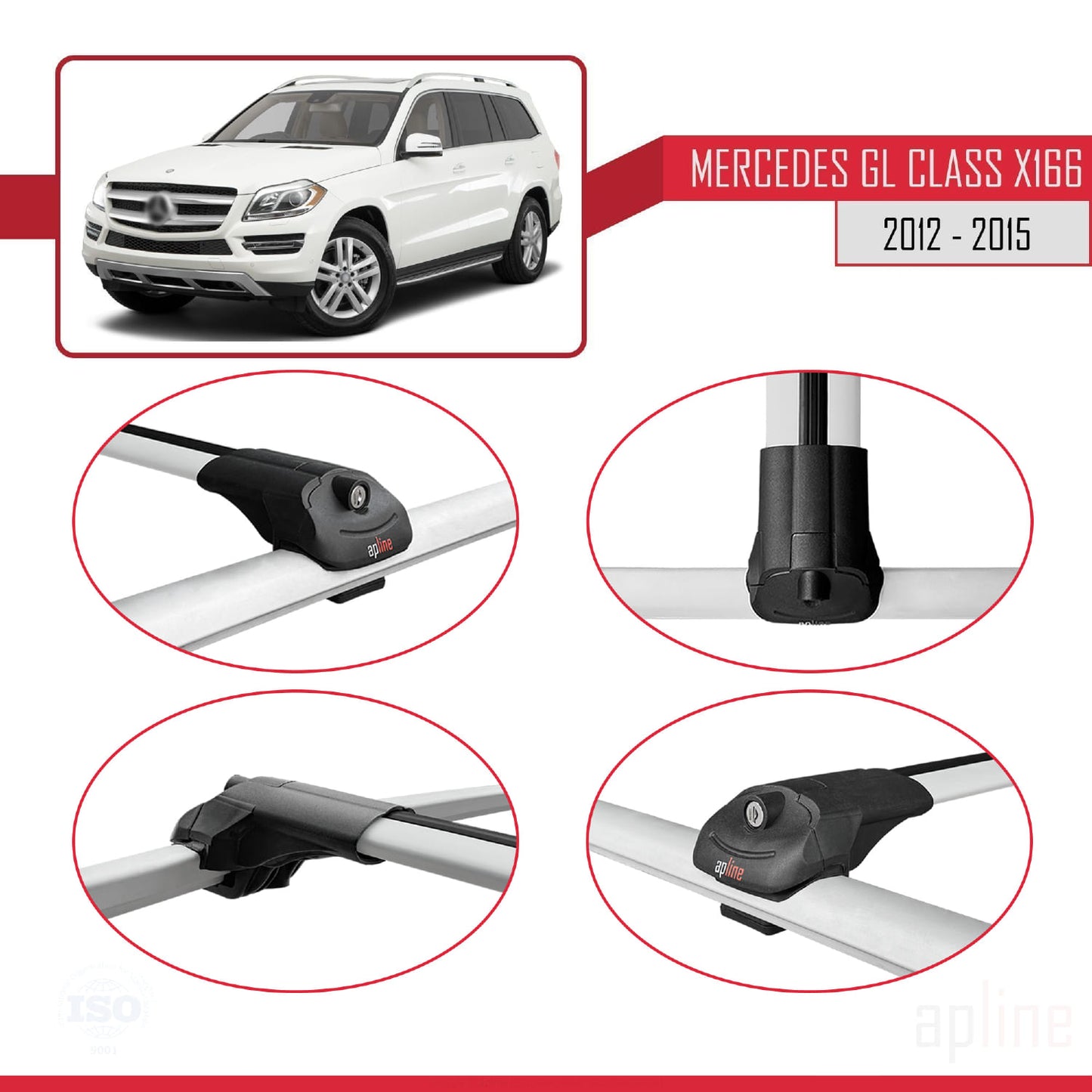 Compatible avec Mercedes Classe GL 2 (X166) Pre-Facelift 2013-2015 ACE-1 Barres de Toit Railing Porte-Bagages de Voiture Gris Aluminium 2 Barres