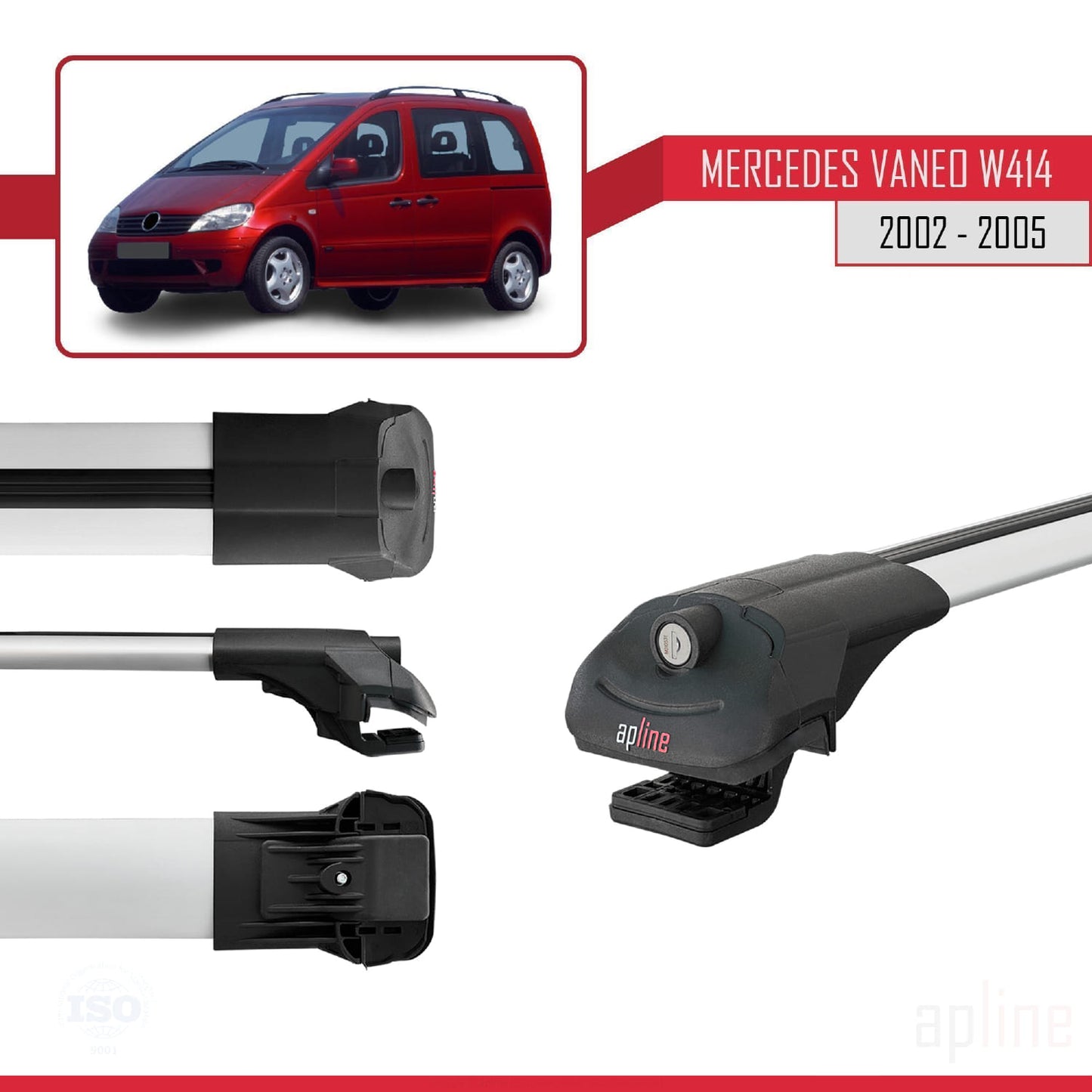 Compatible with Mercedes Vaneo (W414) 2002-2005 ACE-1 Car Roof Rack Cross Bar Grey Aluminium 2 Bars