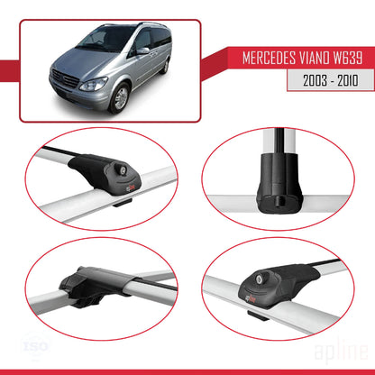 Compatible avec Mercedes Viano 2 (W639) Pre-Facelift 2003-2010 ACE-1 Barres de Toit Railing Porte-Bagages de Voiture Gris Aluminium 3 Barres
