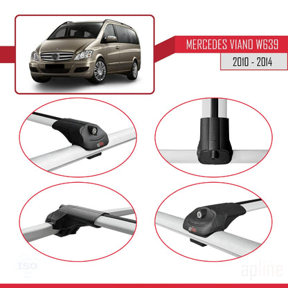 Compatible with Mercedes Viano 2 (W639) Post-Facelift 2010-2014 ACE-1 Car Roof Rack Cross Bar Grey Aluminium 3 Bars