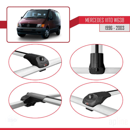 Compatible avec Mercedes Vito (W638) 1996-2003 ACE-1 Barres de Toit Railing Porte-Bagages de Voiture Gris Aluminium 3 Barres