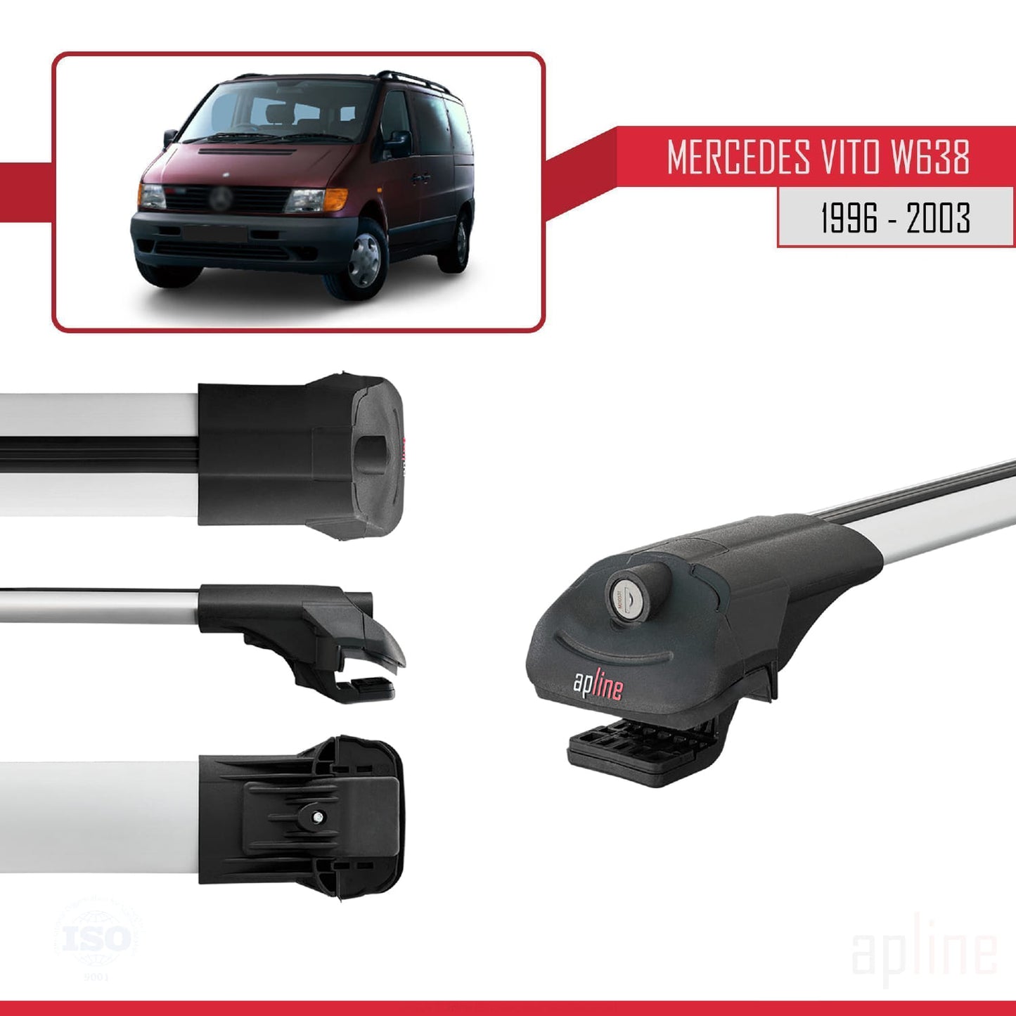 Compatible avec Mercedes Vito (W638) 1996-2003 ACE-1 Barres de Toit Railing Porte-Bagages de Voiture Gris Aluminium 2 Barres