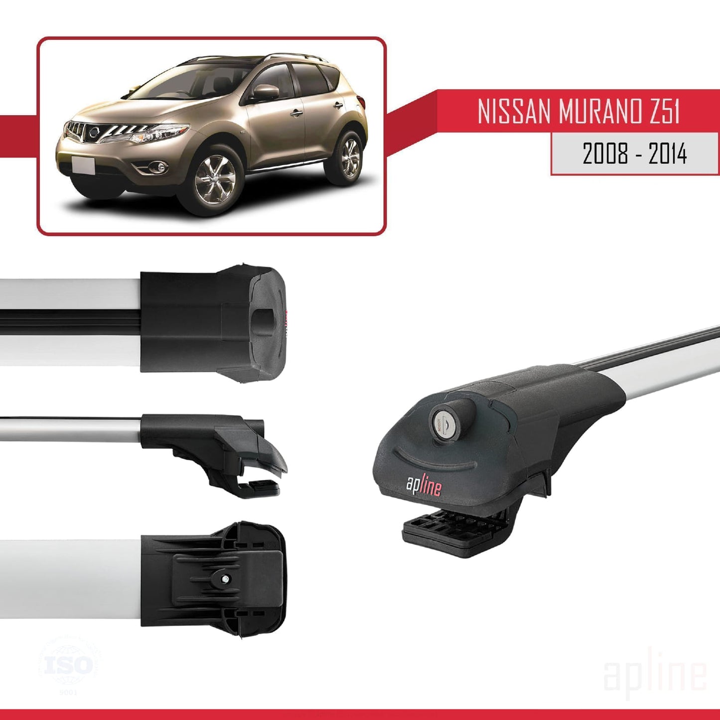Compatible avec Nissan Murano 2 (Z51) 2008-2014 ACE-1 Barres de Toit Railing Porte-Bagages de Voiture Gris Aluminium 2 Barres