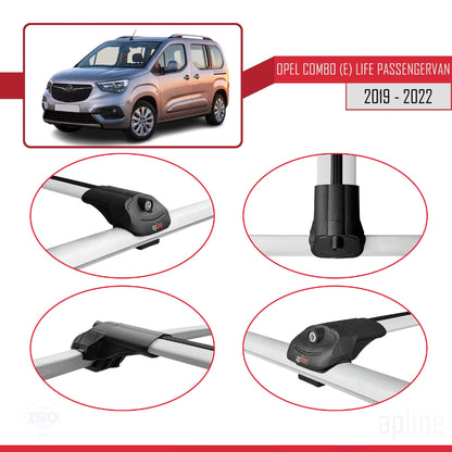 Compatible avec Opel Combo E Life 2019-2022 ACE-1 Barres de Toit Railing Porte-Bagages de Voiture Gris Aluminium 4 Barres