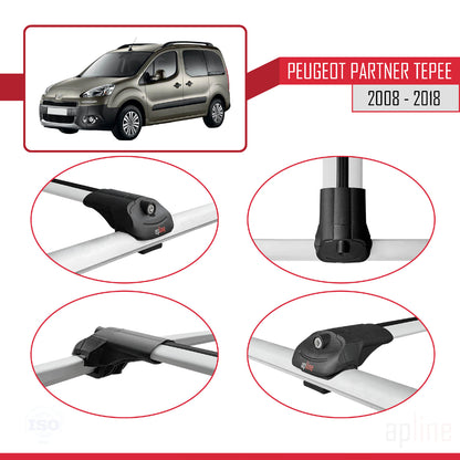 Compatible avec Peugeot Partner 2 Tepee 2008-2018 ACE-1 Barres de Toit Railing Porte-Bagages de Voiture Gris Aluminium 2 Barres