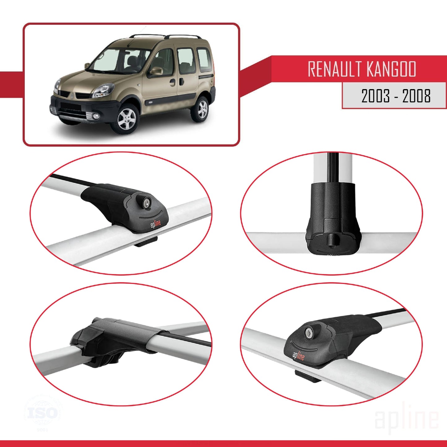 Compatible avec Renault Kangoo (X76) Post-Facelift 2003-2008 ACE-1 Barres de Toit Railing Porte-Bagages de Voiture Gris Aluminium 3 Barres