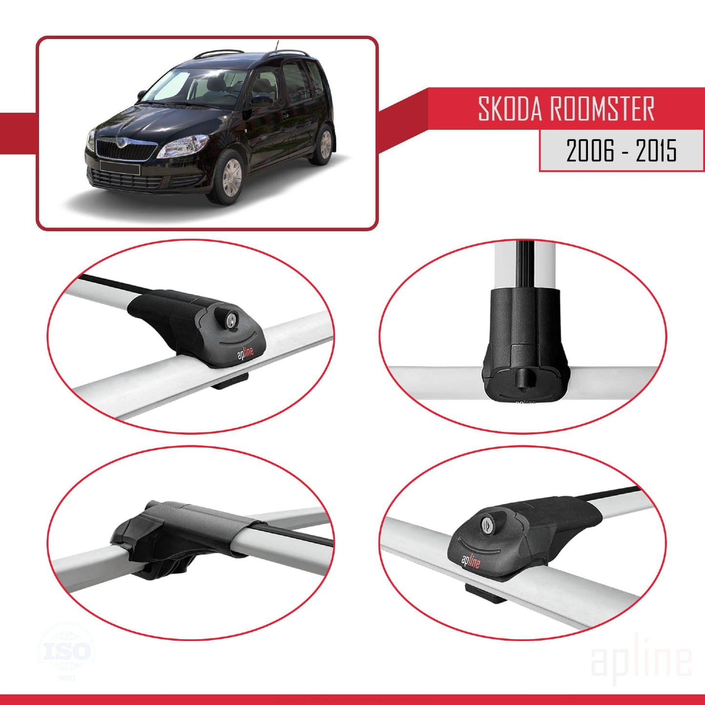 Compatible with Skoda Roomster 2006-2015 ACE-1 Car Roof Rack Cross Bar Grey Aluminium 3 Bars