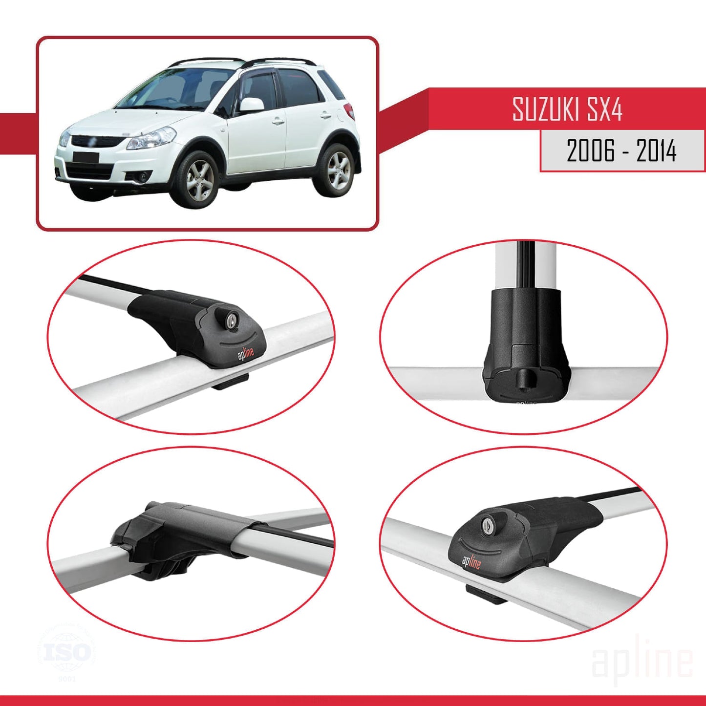 Compatible avec Suzuki SX4 II (JY) 2006-2014 ACE-1 Barres de Toit Railing Porte-Bagages de Voiture Gris Aluminium 2 Barres