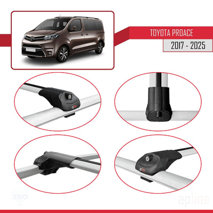 Compatible avec Toyota Proace 2017-2025 ACE-1 Barres de Toit Railing Porte-Bagages de Voiture Gris Aluminium 3 Barres