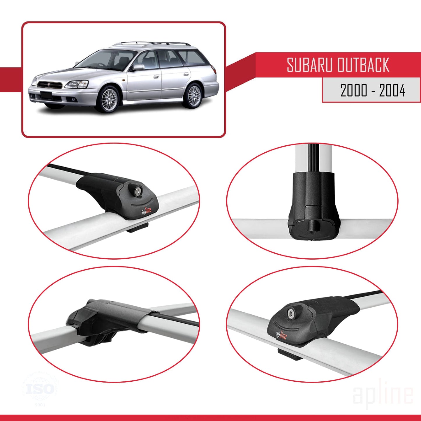 Compatible avec Subaru Outback 2 2000-2004 ACE-1 Barres de Toit Railing Porte-Bagages de Voiture Gris Aluminium 3 Barres