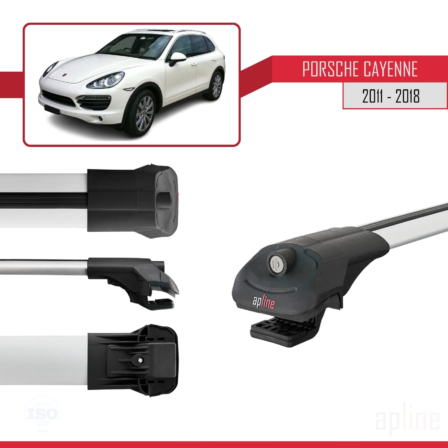 Compatible avec Porsche Cayenne 2 (92A) 2011-2018 ACE-1 Barres de Toit Railing Porte-Bagages de Voiture Gris Aluminium 3 Barres