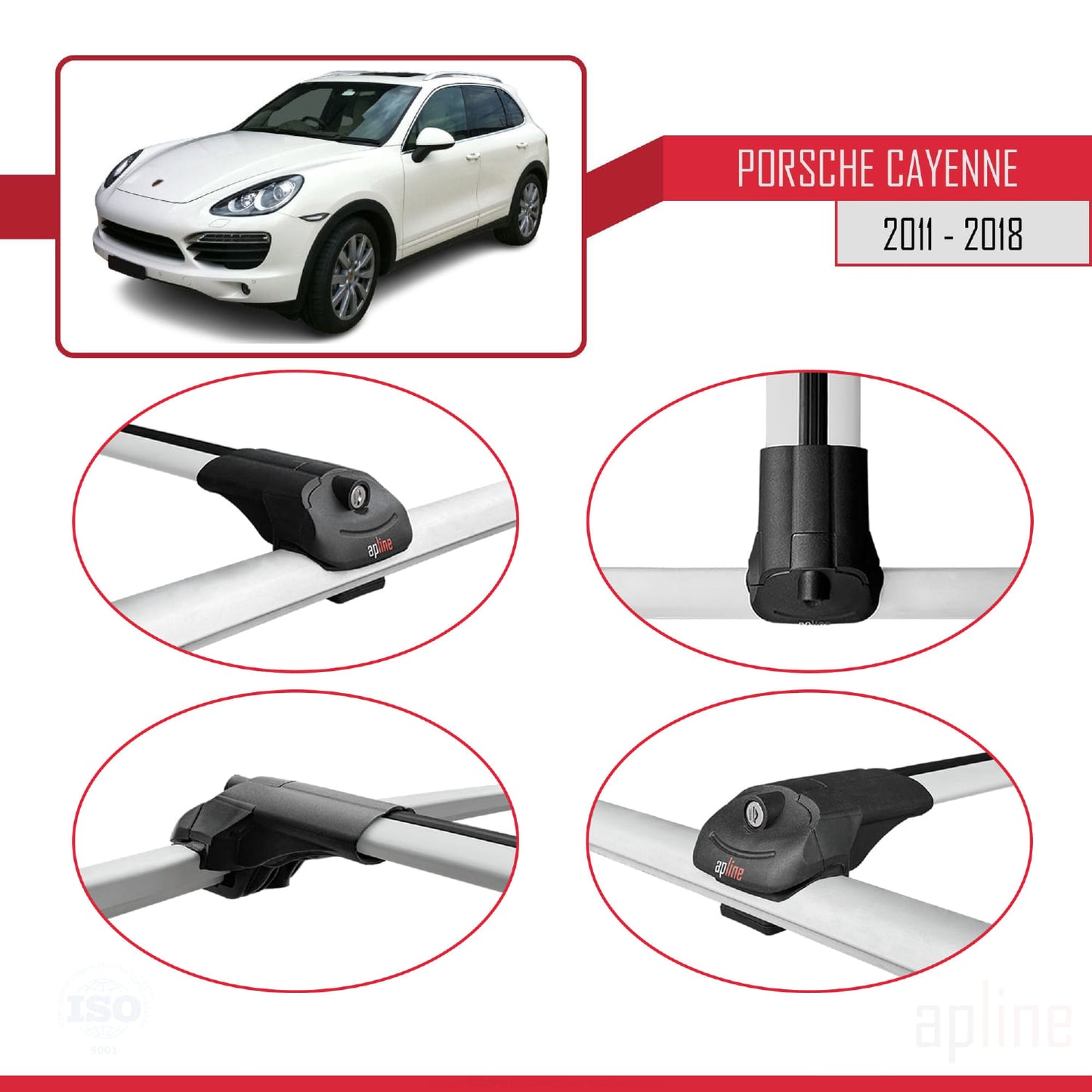 Compatible avec Porsche Cayenne 2 (92A) 2011-2018 ACE-1 Barres de Toit Railing Porte-Bagages de Voiture Gris Aluminium 2 Barres