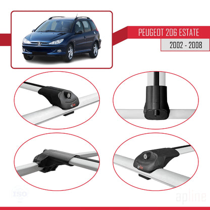 Compatible avec Peugeot 206 Break 2002-2008 ACE-1 Barres de Toit Railing Porte-Bagages de Voiture Gris Aluminium 2 Barres