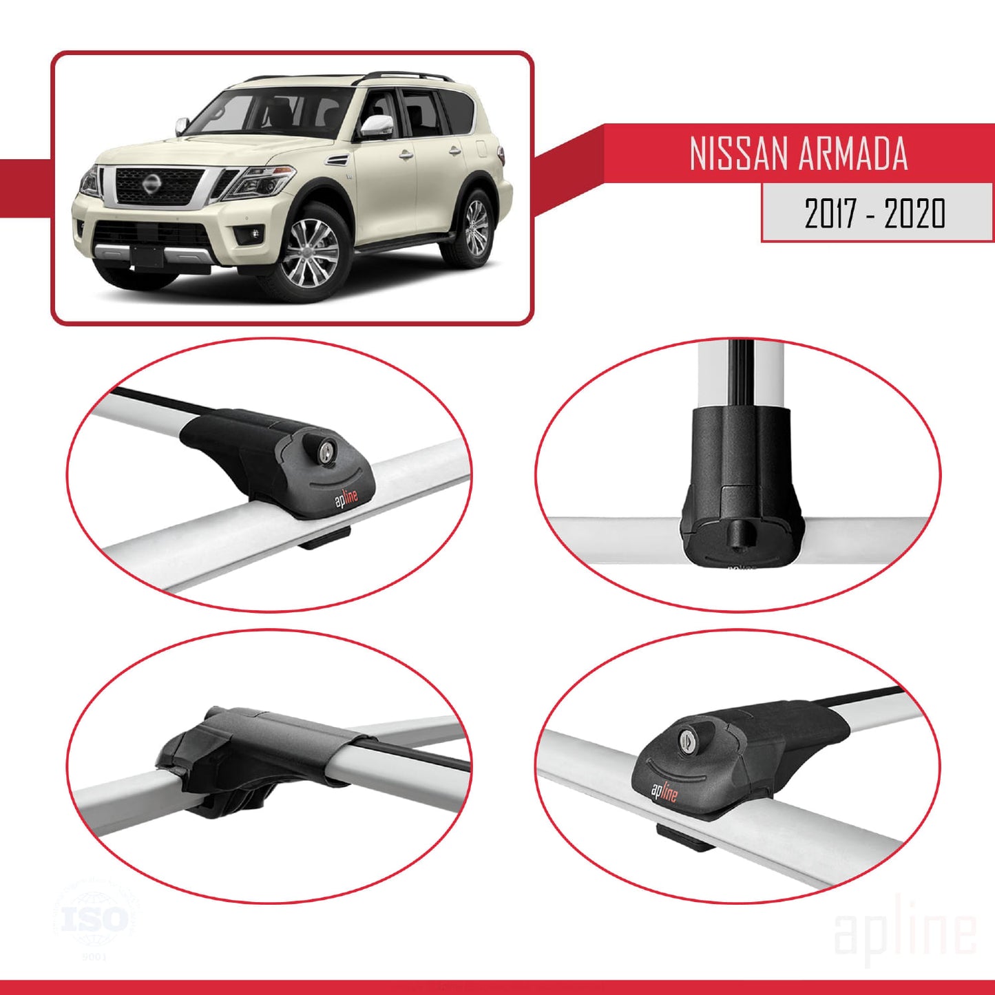 Compatible avec Nissan Armada 2 (Y62) 2017-2020 ACE-1 Barres de Toit Railing Porte-Bagages de Voiture Gris Aluminium 3 Barres