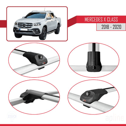 Compatible with Mercedes X Class (470) 2018-2020 ACE-1 Car Roof Rack Cross Bar Grey Aluminium 3 Bars