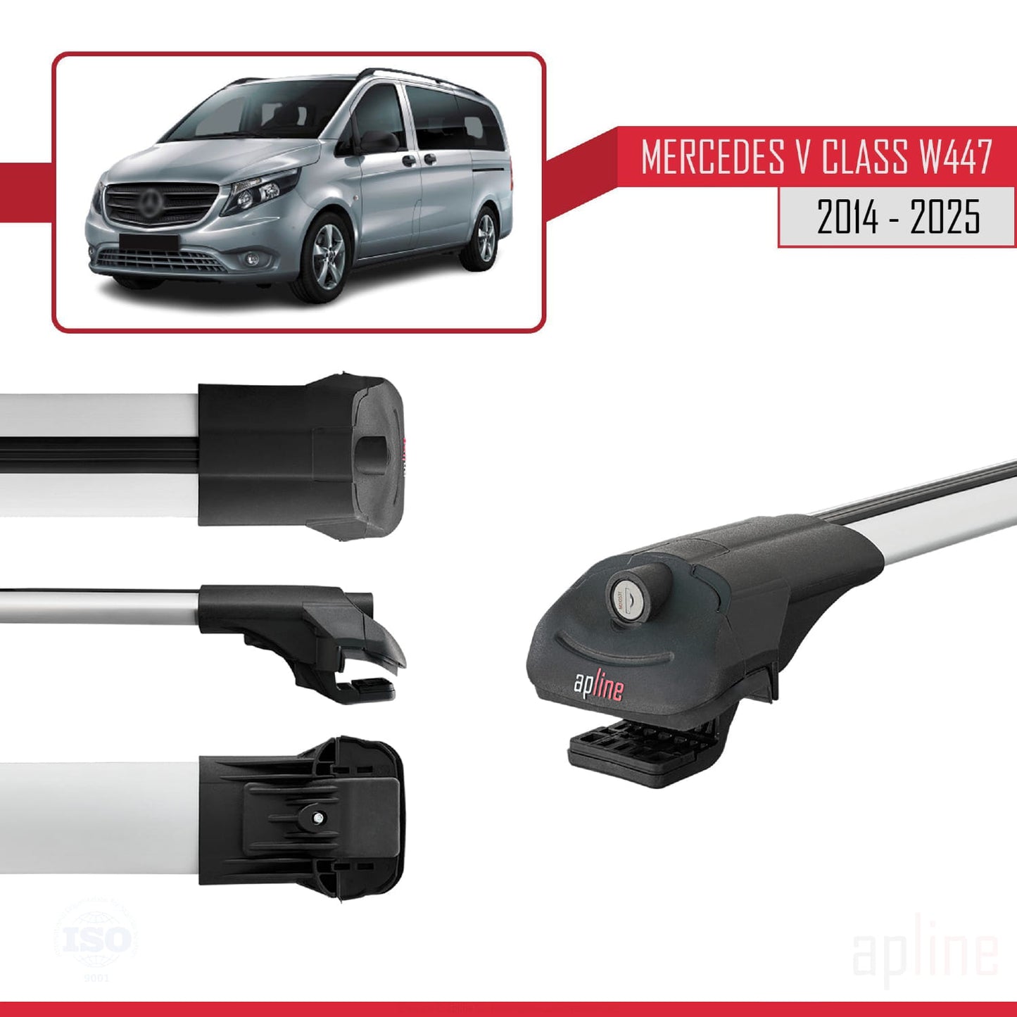 Compatible avec Mercedes Classe V 3 (W447) 2014-2025 ACE-1 Barres de Toit Railing Porte-Bagages de Voiture Gris Aluminium 2 Barres