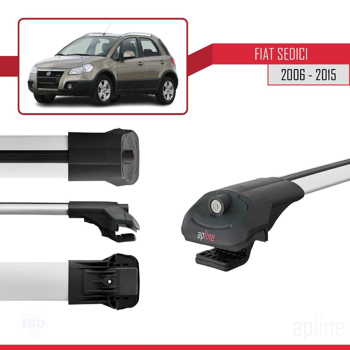 Compatible avec Fiat Sedici 2006-2015 ACE-1 Barres de Toit Railing Porte-Bagages de Voiture Gris Aluminium 2 Barres