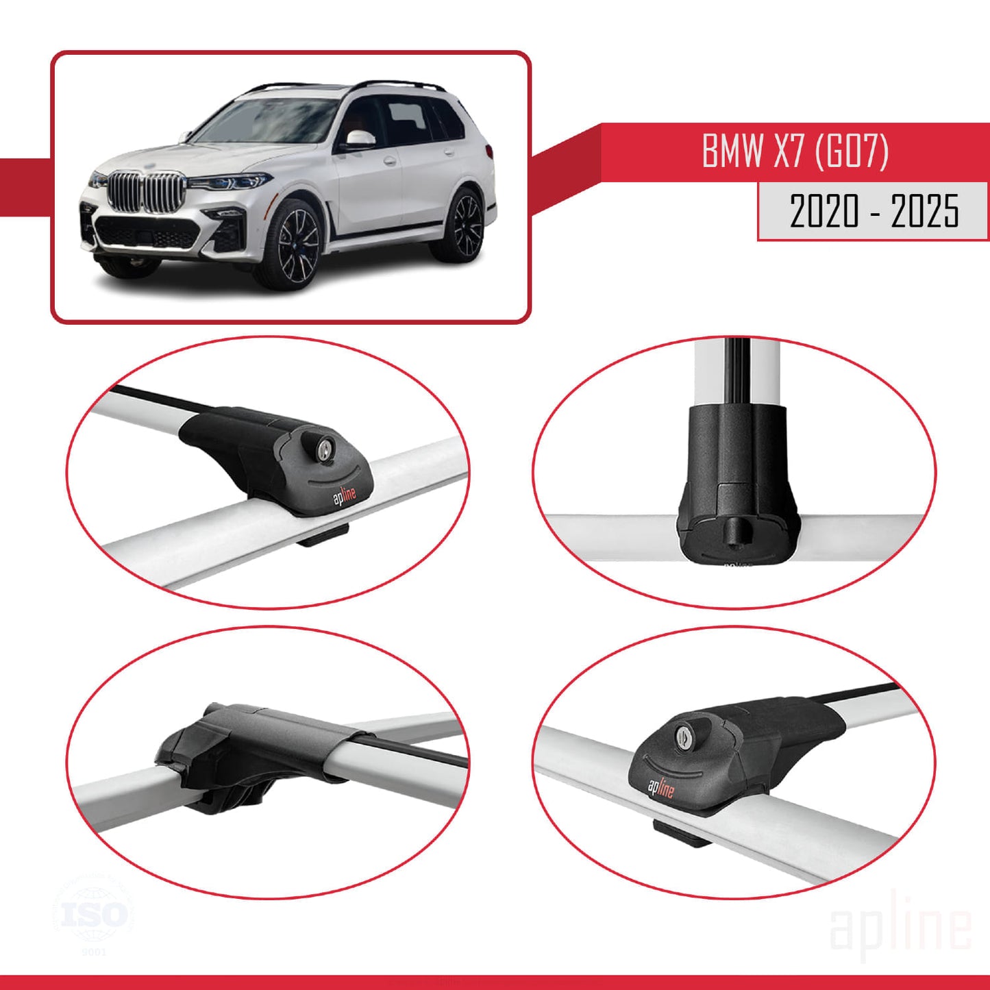 Compatible avec BMW X7 (G07) 2020-2025 ACE-1 Barres de Toit Railing Porte-Bagages de Voiture Gris Aluminium 2 Barres