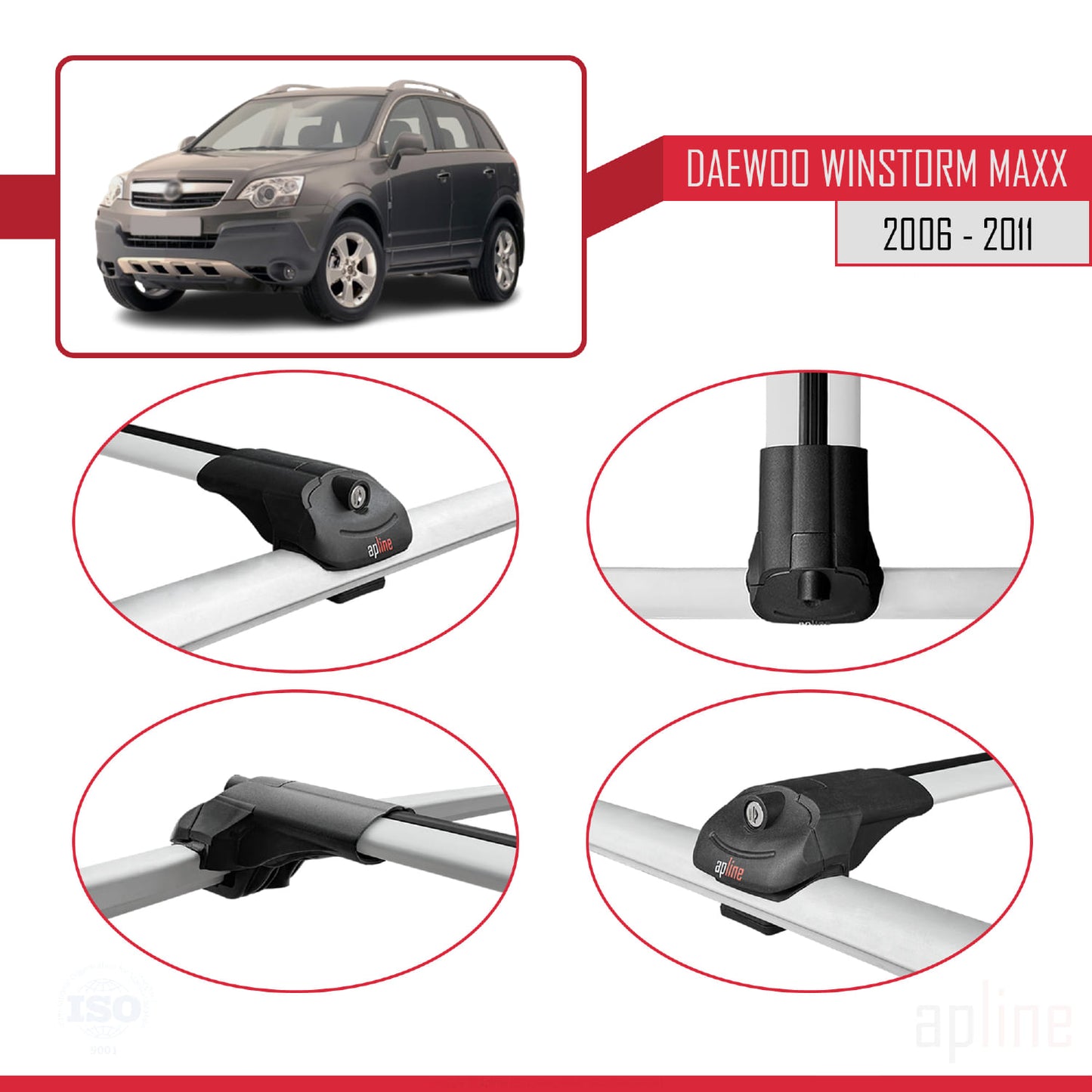 Compatible avec Daewoo Winstorm MaXX 2006-2011 ACE-1 Barres de Toit Railing Porte-Bagages de Voiture Gris Aluminium 3 Barres